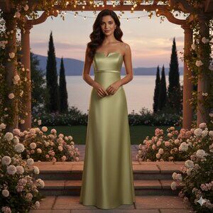 Lime Satin Strapless Gown